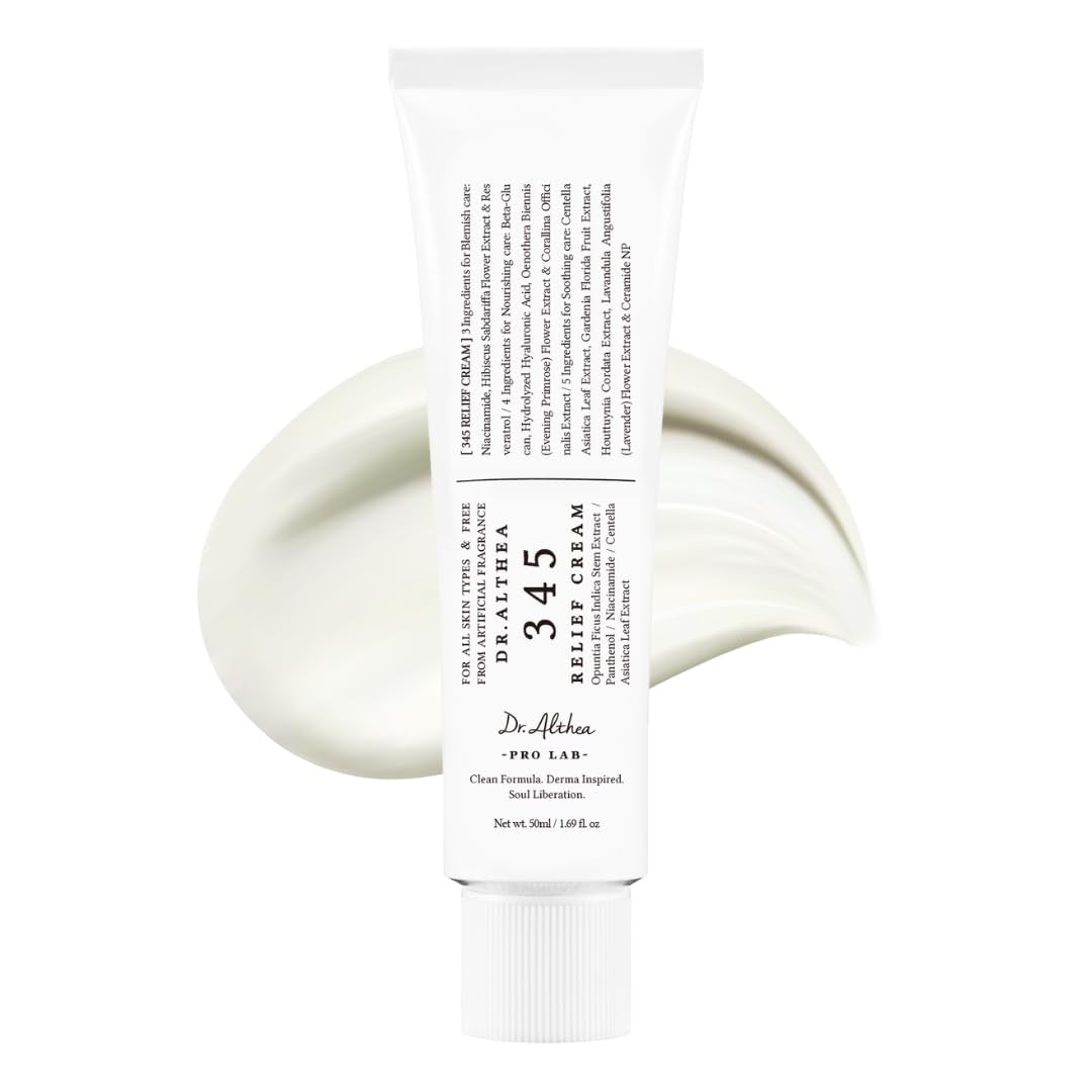 345 Relief Cream, Daily Face Moisturizer, Blemish Relief Care, Soothing Recovery & Moisture, Korean Vegan Skin Care for All Skin Types, 1.69 Fl Oz (Pack of 1)