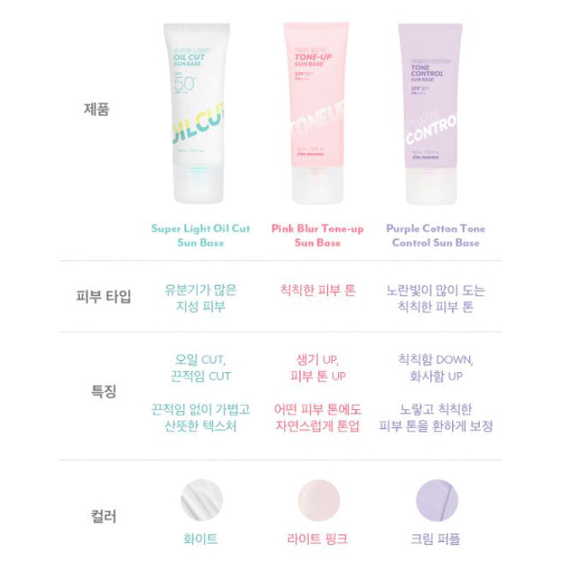 I'M MEME I'M Purple Cotton Tone Control Sun Base SPF50+/PA++++ Toneup Sunblock